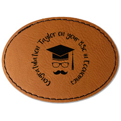 Hipster Graduate Faux Leather Iron On Patch - Oval (Personalized)
