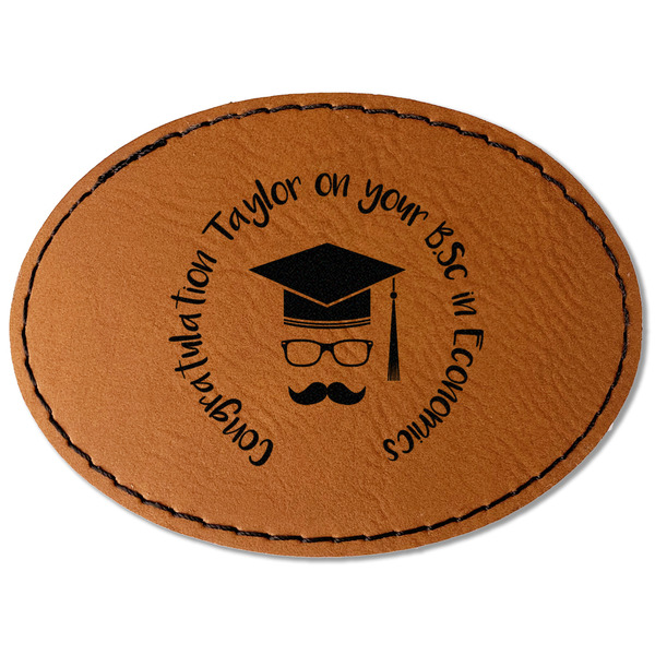 Custom Hipster Graduate Faux Leather Iron On Patch - Oval (Personalized)