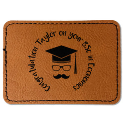 Hipster Graduate Faux Leather Iron On Patch - Rectangle (Personalized)