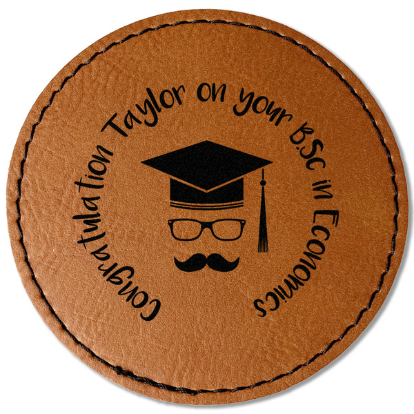 Custom Hipster Graduate Faux Leather Iron On Patch - Round (Personalized)