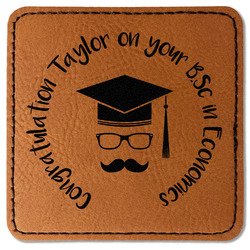 Hipster Graduate Faux Leather Iron On Patch - Square (Personalized)