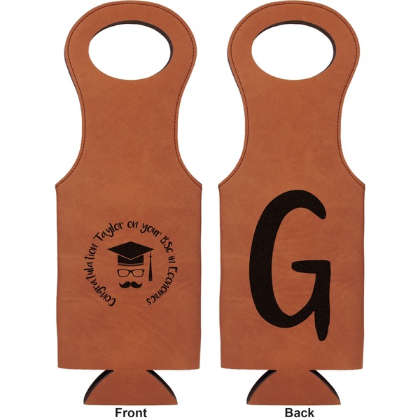 Hipster Graduate Leatherette Wine Tote Double Sided - Front and Back