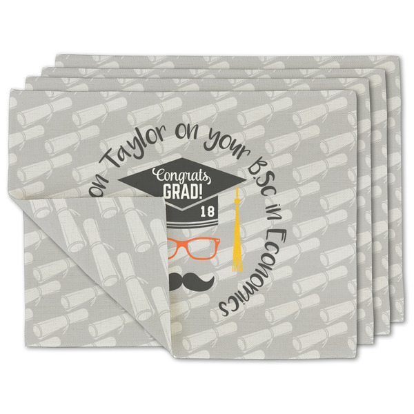Custom Hipster Graduate Double-Sided Linen Placemat - Set of 4 w/ Name or Text