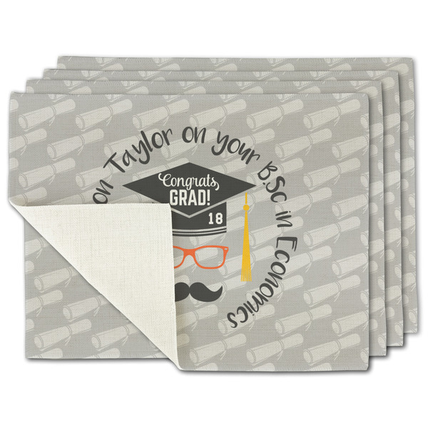Custom Hipster Graduate Single-Sided Linen Placemat - Set of 4 w/ Name or Text