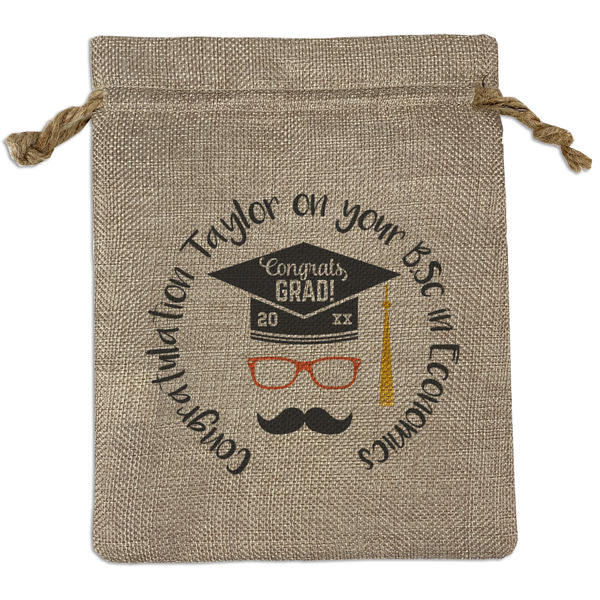 Custom Hipster Graduate Medium Burlap Gift Bag - Front (Personalized)