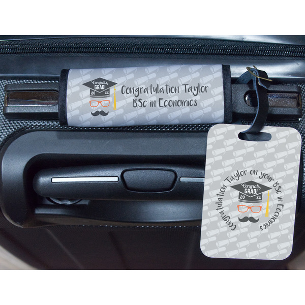 Hipster Graduate Metal Luggage Tag & Handle Wrap - In Context