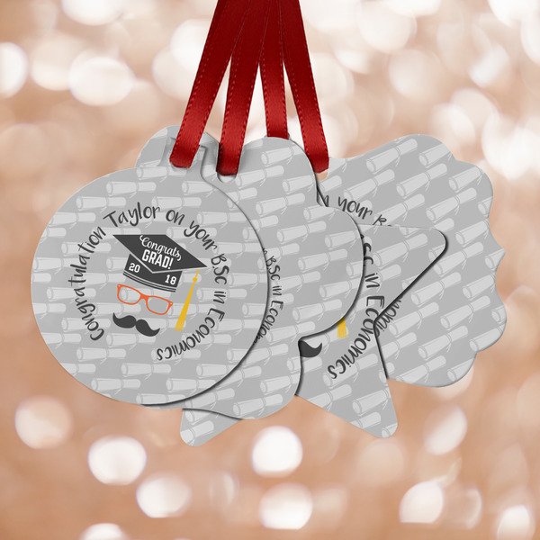Custom Hipster Graduate Metal Ornaments - Double Sided w/ Name or Text
