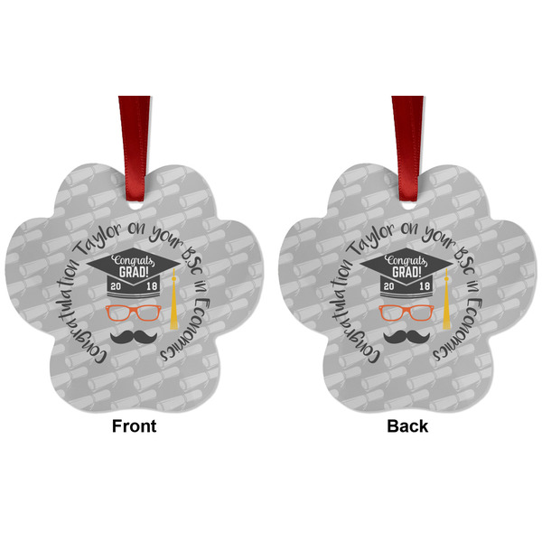 Hipster Graduate Metal Paw Ornament - Front and Back