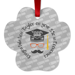 Hipster Graduate Metal Paw Ornament - Double Sided w/ Name or Text