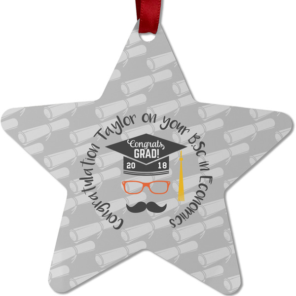 Custom Hipster Graduate Metal Star Ornament - Double Sided w/ Name or Text