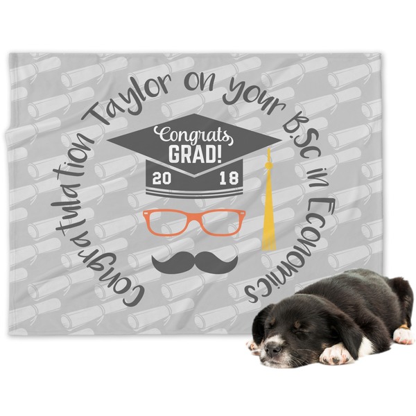 Custom Hipster Graduate Dog Blanket - Large (Personalized)