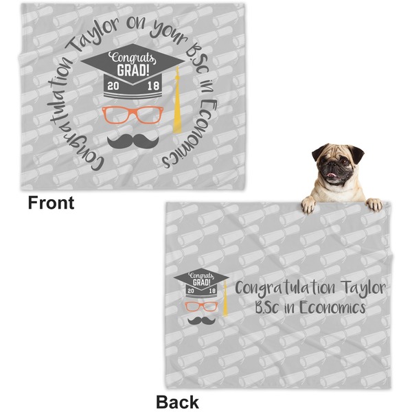 Hipster Graduate Microfleece Dog Blanket - Large- Front & Back