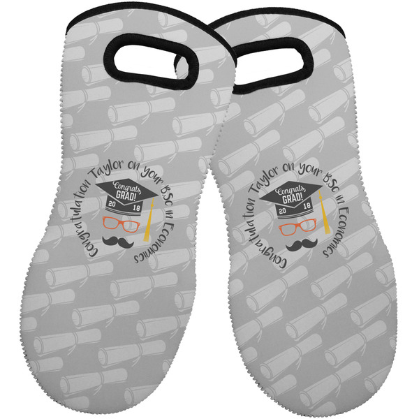Custom Hipster Graduate Neoprene Oven Mitts - Set of 2 w/ Name or Text