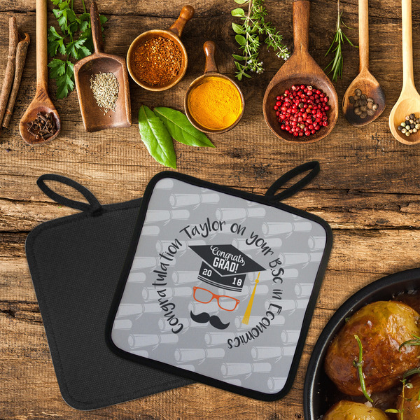 Hipster Graduate Neoprene Pot Holder - Set of 2  LIFESTYLE (Flatlay)