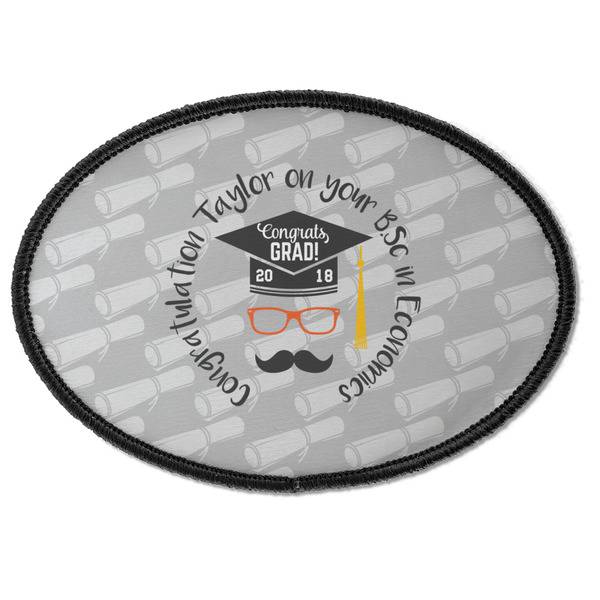 Custom Hipster Graduate Iron On Oval Patch w/ Name or Text