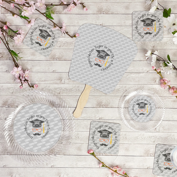 Hipster Graduate Party Supplies Combination Image - All items - Plates, Coasters, Fans