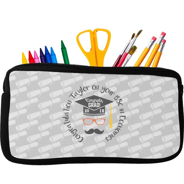 Custom Hipster Graduate Neoprene Pencil Case - Small w/ Name or Text