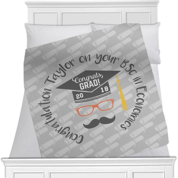 Custom Hipster Graduate Minky Blanket - Toddler / Throw - 60"x50" - Single Sided (Personalized)