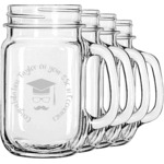 Hipster Graduate Mason Jar Mugs (Set of 4) (Personalized)