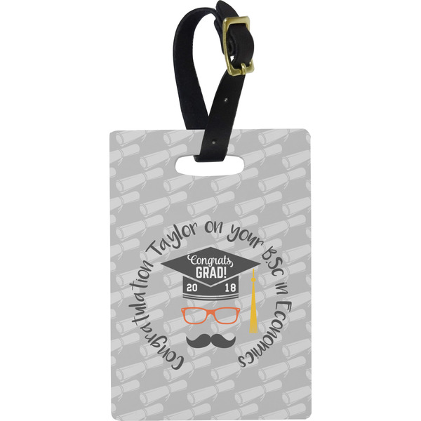 Custom Hipster Graduate Plastic Luggage Tag - Rectangular w/ Name or Text