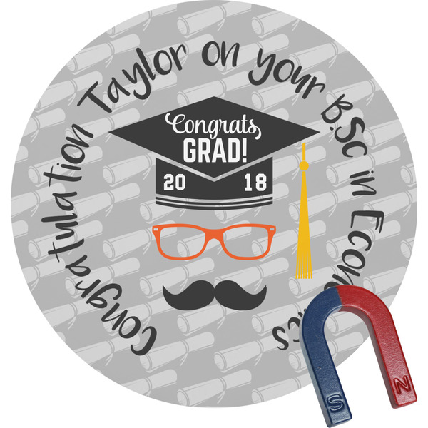 Custom Hipster Graduate Round Fridge Magnet (Personalized)