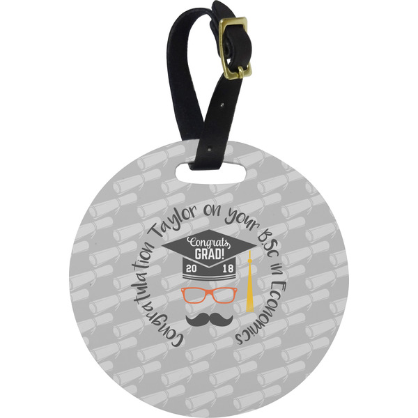 Custom Hipster Graduate Plastic Luggage Tag - Round (Personalized)