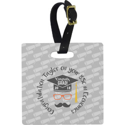 Hipster Graduate Plastic Luggage Tag - Square w/ Name or Text