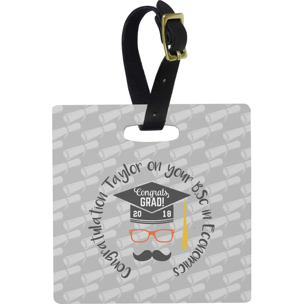 Custom Hipster Graduate Plastic Luggage Tag - Square w/ Name or Text
