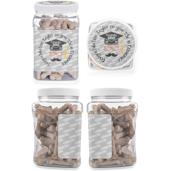 Hipster Graduate Pet Treat Jar - Multiple Angles