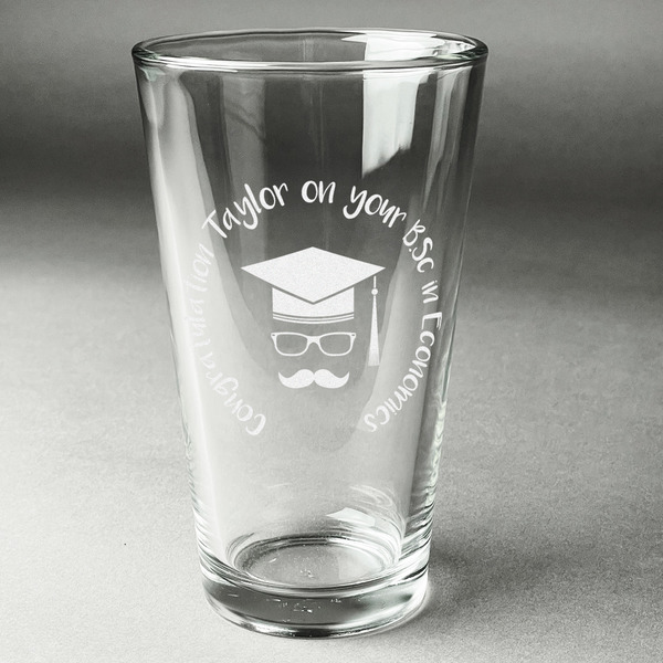 Custom Hipster Graduate Pint Glass - Engraved (Personalized)