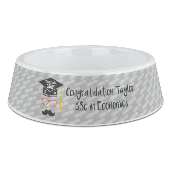 Custom Hipster Graduate Plastic Dog Bowl - Large (Personalized)