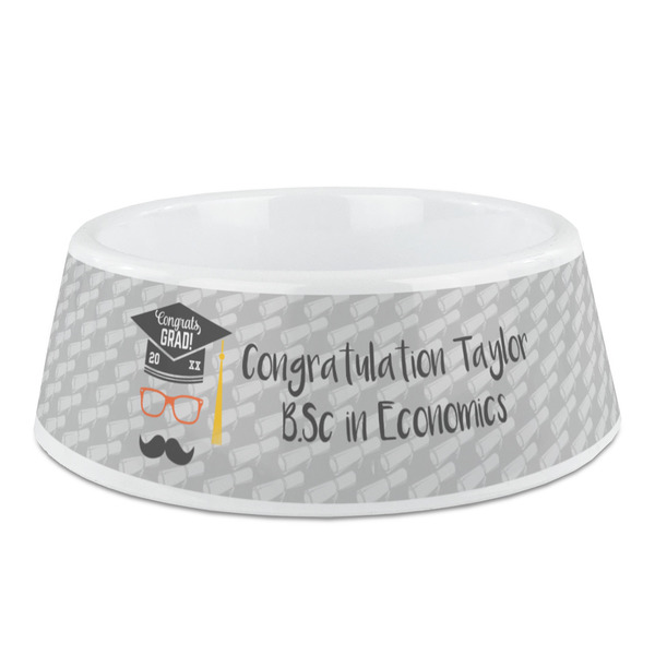 Custom Hipster Graduate Plastic Dog Bowl - Medium (Personalized)