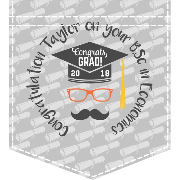 Custom Hipster Graduate Iron On Faux Pocket (Personalized)