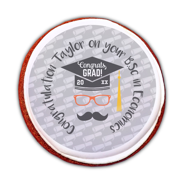 Hipster Graduate Printed Icing Circle - Medium - On Cookie