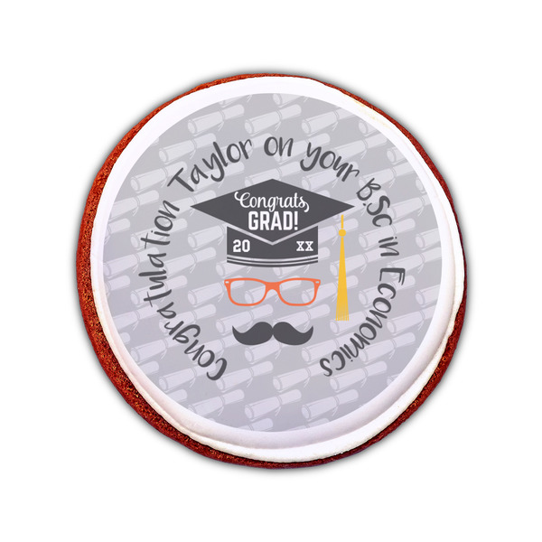 Hipster Graduate Printed Icing Circle - Small - On Cookie