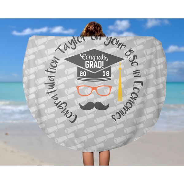 Hipster Graduate Round Beach Towel - In Use