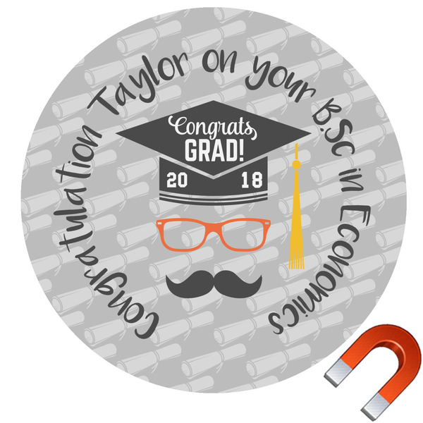 Custom Hipster Graduate Round Car Magnet - 6" (Personalized)