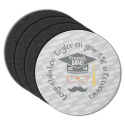 Hipster Graduate Round Rubber Backed Coasters - Set of 4 (Personalized)