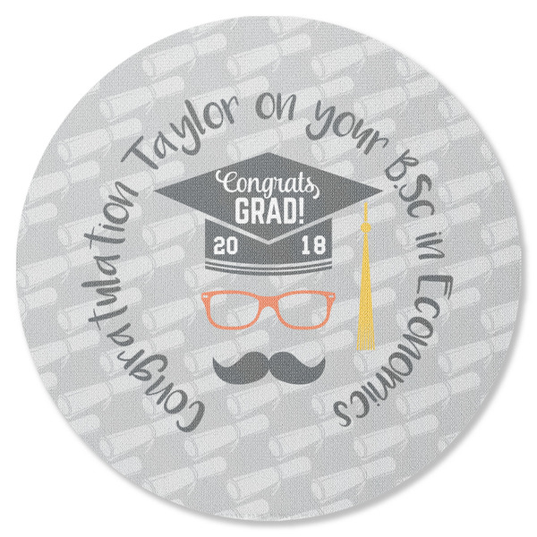 Custom Hipster Graduate Round Rubber Backed Coaster (Personalized)
