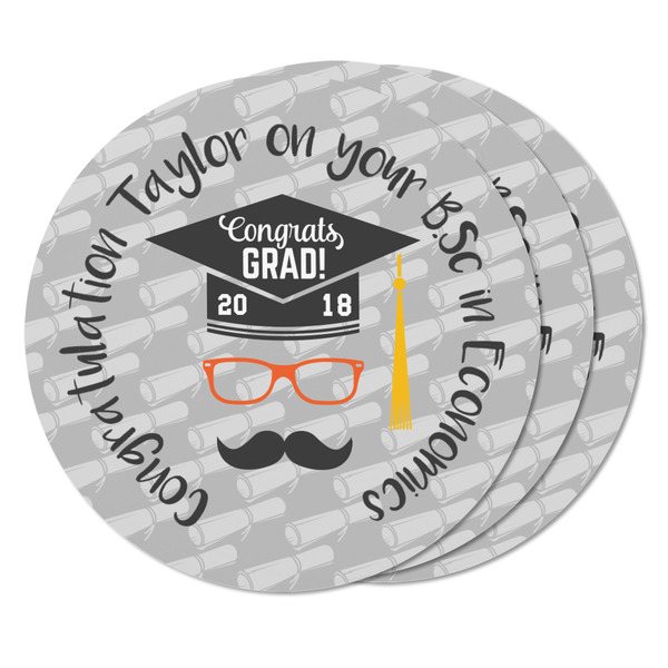Hipster Graduate Round Fridge Magnet - THREE