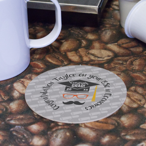 Hipster Graduate Round Paper Coaster - Front