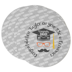 Hipster Graduate Round Paper Coasters w/ Name or Text