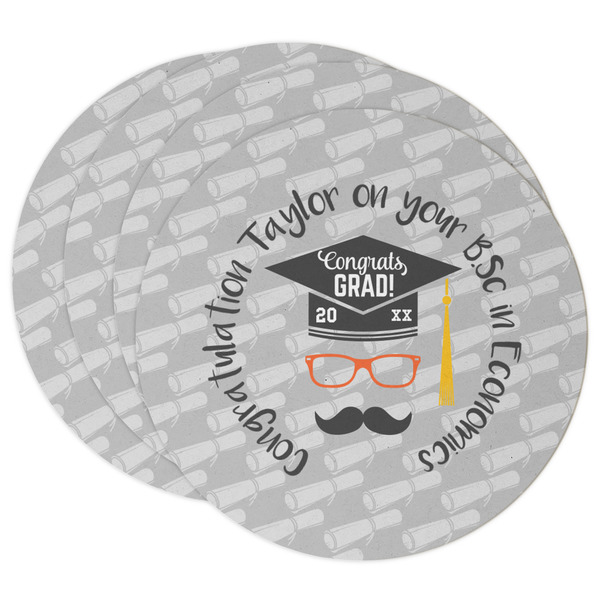 Custom Hipster Graduate Round Paper Coasters w/ Name or Text