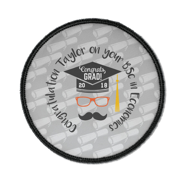 Custom Hipster Graduate Iron On Round Patch w/ Name or Text