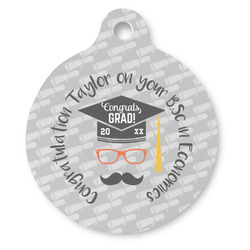Hipster Graduate Round Pet ID Tag (Personalized)