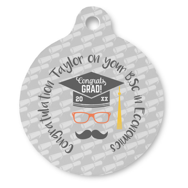 Custom Hipster Graduate Round Pet ID Tag - Large (Personalized)