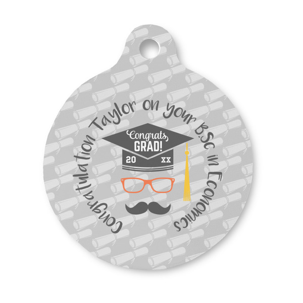 Custom Hipster Graduate Round Pet ID Tag - Small (Personalized)
