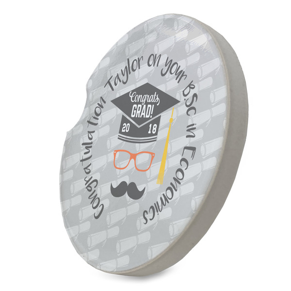 Hipster Graduate Sandstone Car Coaster - STANDING ANGLE