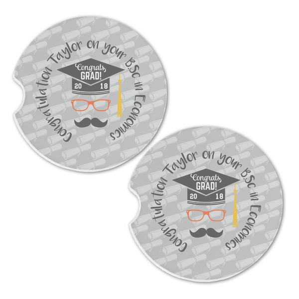 Hipster Graduate Sandstone Car Coasters - Set of 2
