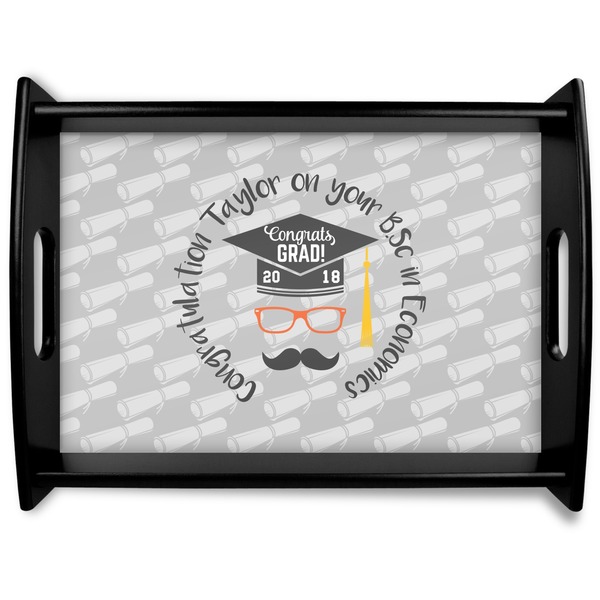 Custom Hipster Graduate Black Wooden Tray - Large (Personalized)